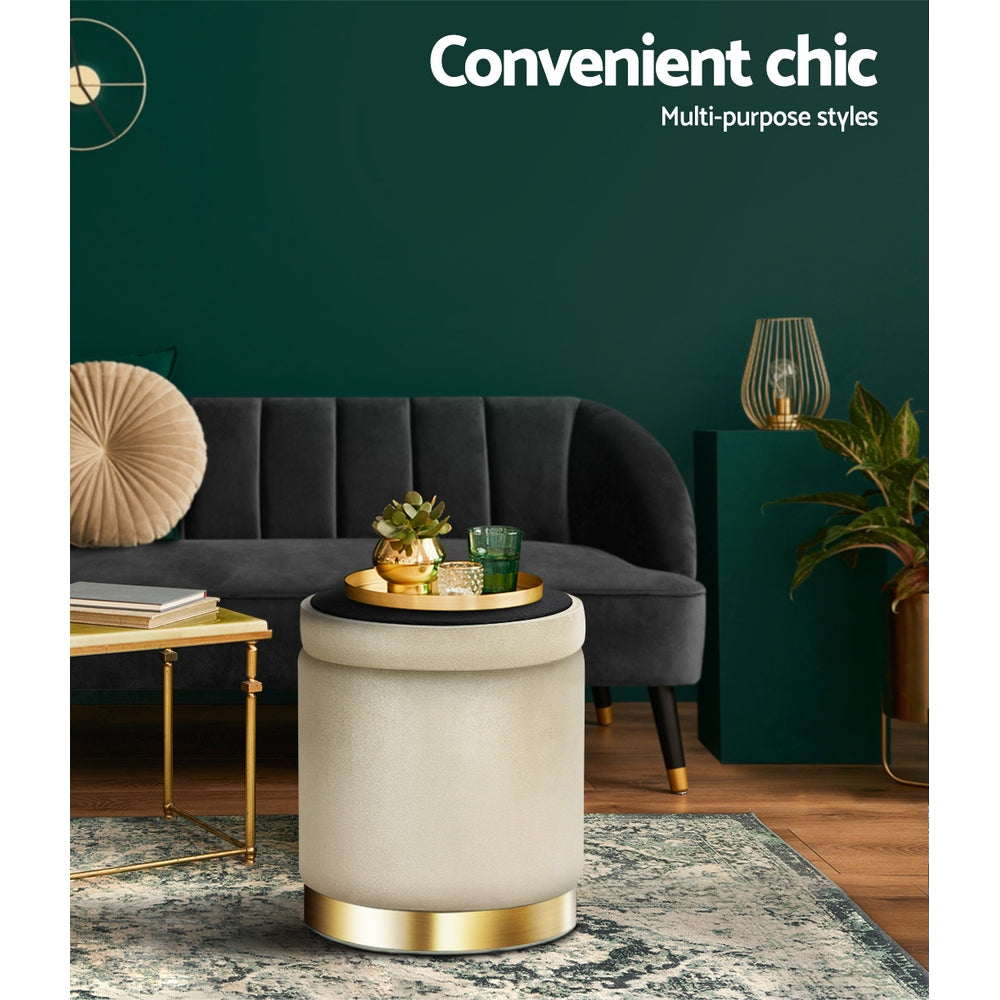 Elegant Velvet Storage Ottoman with Gold Accent