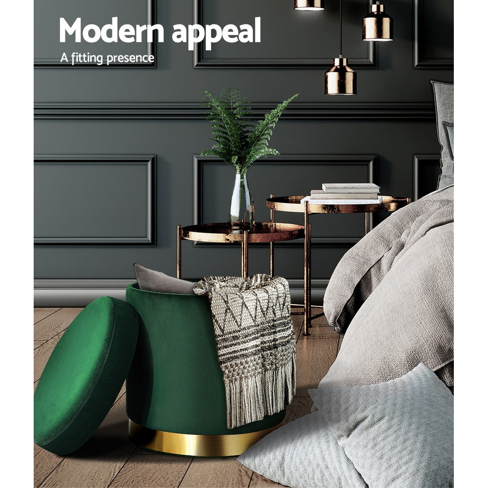 Elegant Velvet Storage Ottoman with Gold Accent