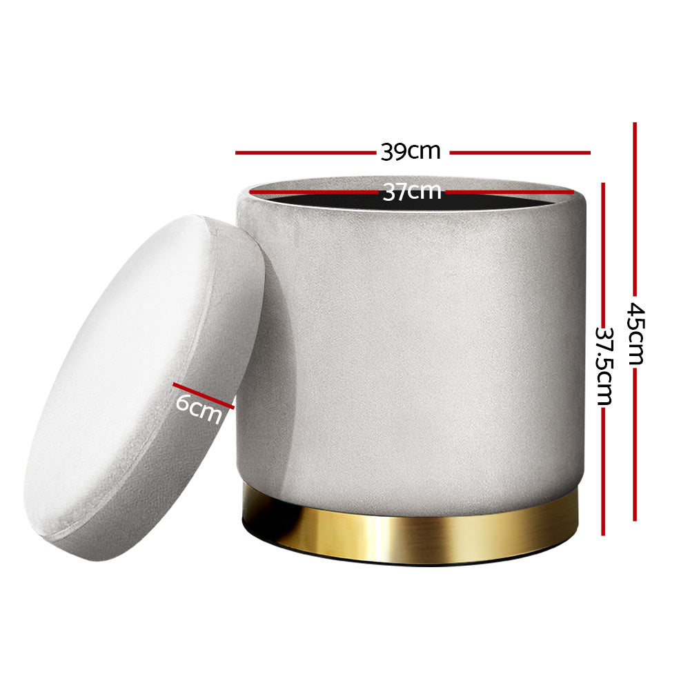 Elegant Velvet Storage Ottoman with Gold Accent