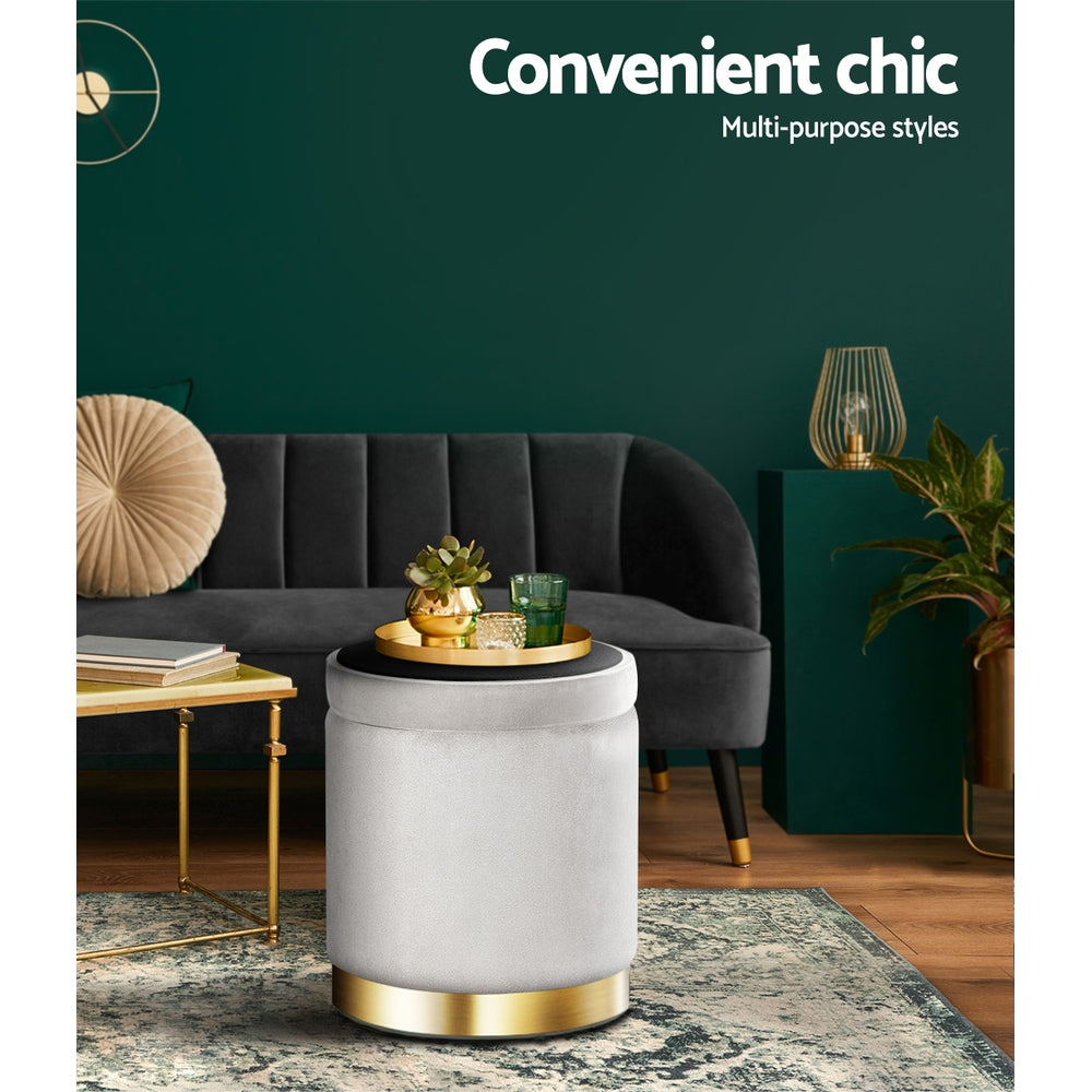 Elegant Velvet Storage Ottoman with Gold Accent