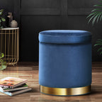 Elegant Velvet Storage Ottoman with Gold Accent
