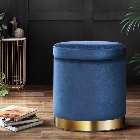 Elegant Velvet Storage Ottoman with Gold Accent