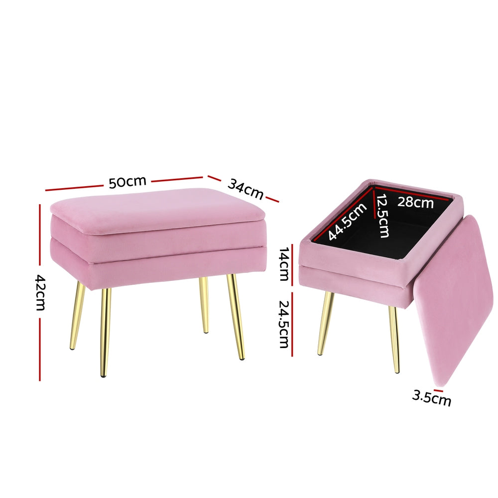Artiss Velvet Pink Ottoman with Storage
