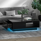 Artiss Black Coffee Table with LED Lights