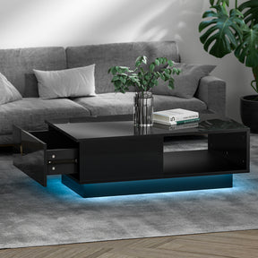 Artiss Black Coffee Table with LED Lights