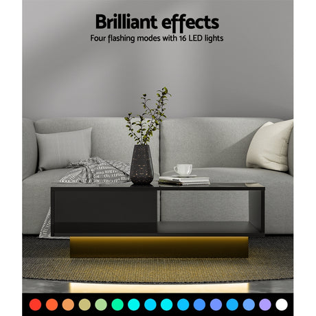 Artiss Black Coffee Table with LED Lights