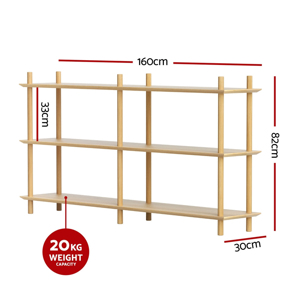 Artiss 3-Tier Pine Wood Bookshelf