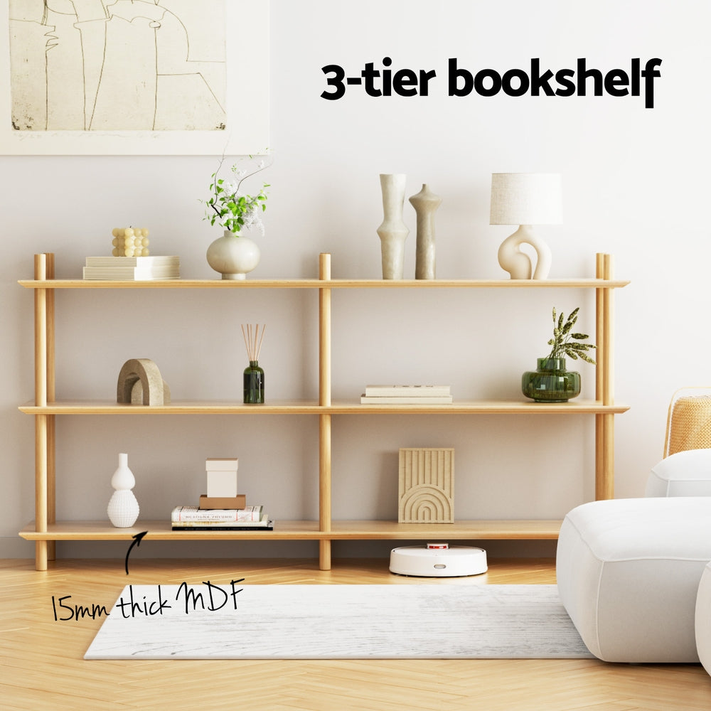 Artiss 3-Tier Pine Wood Bookshelf