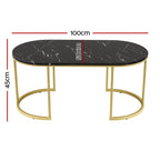 Artiss Marble Effect Coffee Table - Black
