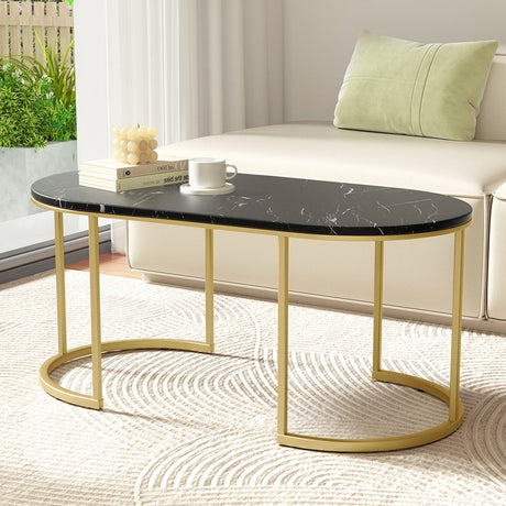 Artiss Marble Effect Coffee Table - Black
