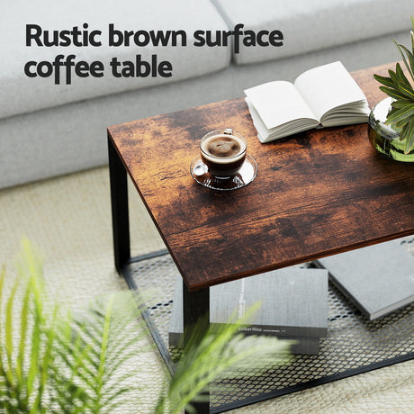 Artiss Rustic Brown 2-Tier Coffee Table