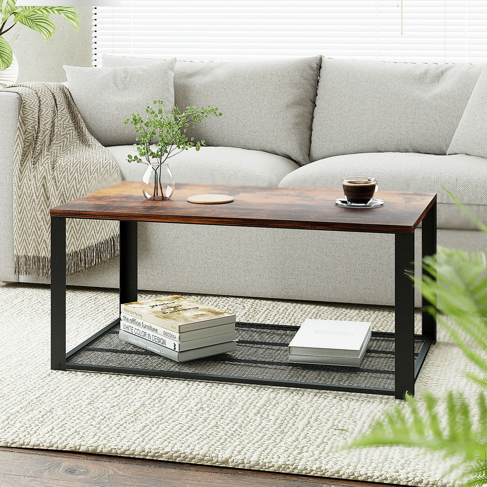 Artiss Rustic Brown 2-Tier Coffee Table