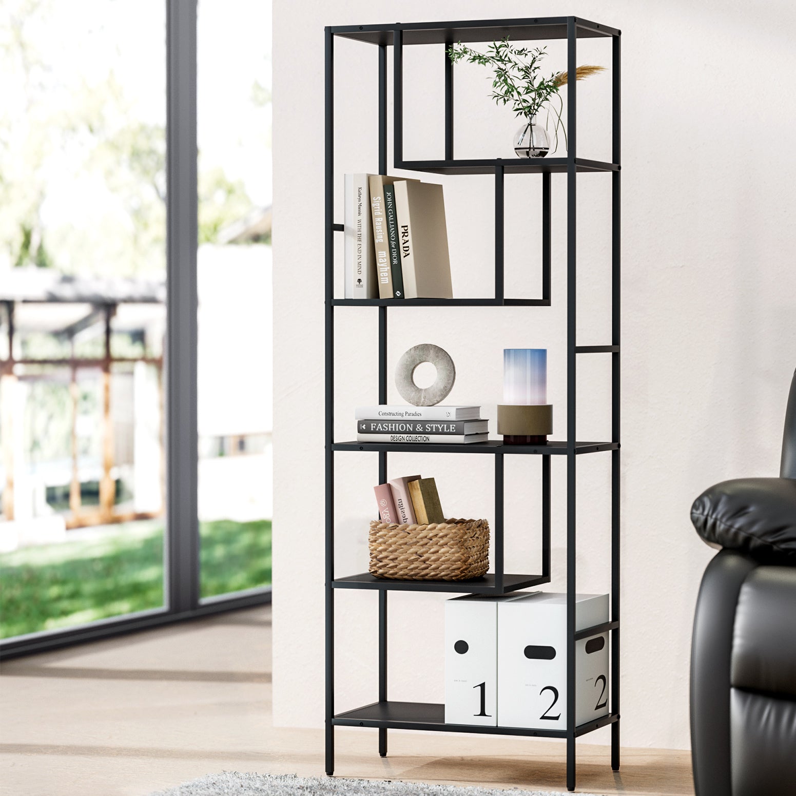 Artiss Rhys 5-Tier Black Bookshelf