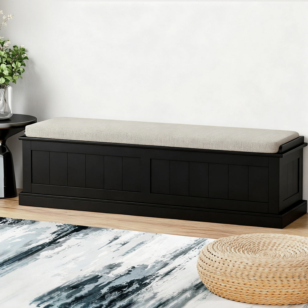 Artiss Fluted Black Storage Ottoman 140cm