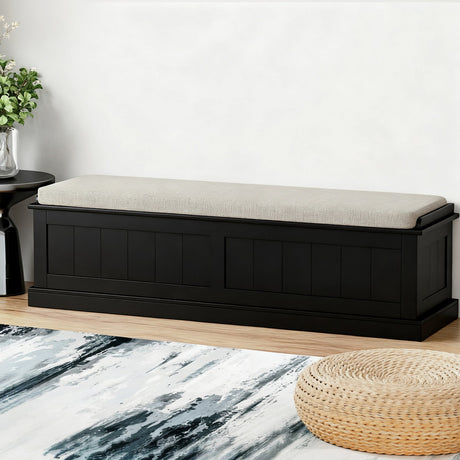 Artiss Fluted Black Storage Ottoman 140cm