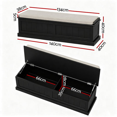 Artiss Fluted Black Storage Ottoman 140cm