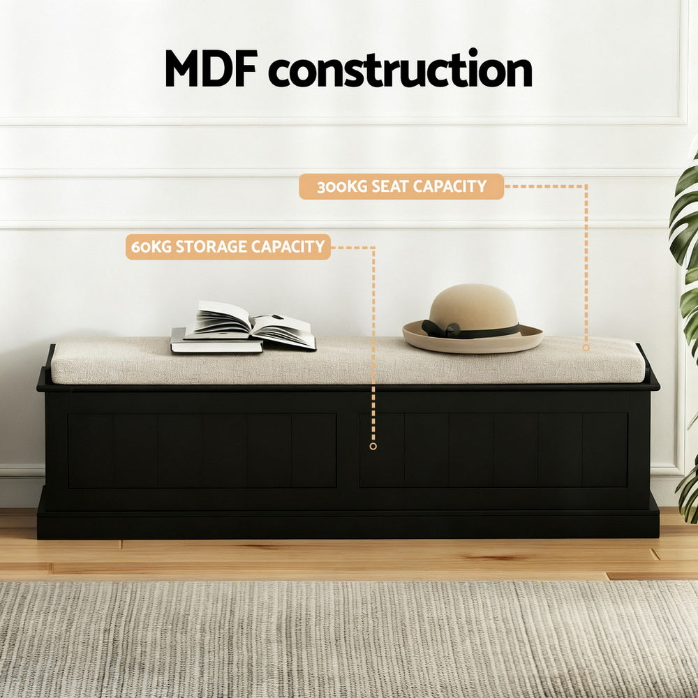 Artiss Fluted Black Storage Ottoman 140cm