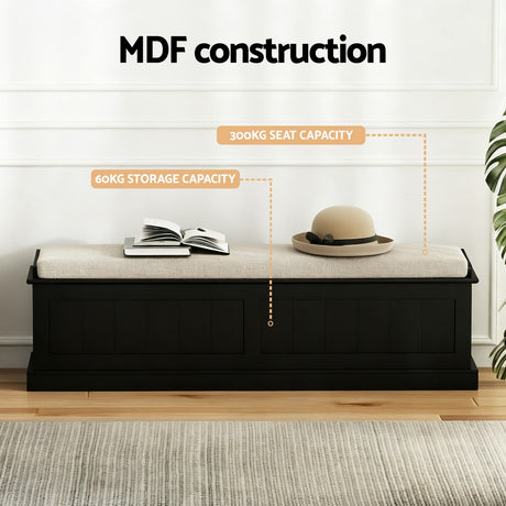 Artiss Fluted Black Storage Ottoman 140cm