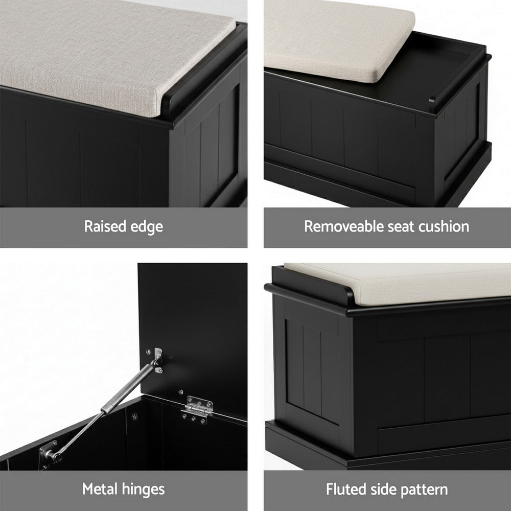 Artiss Fluted Black Storage Ottoman 140cm