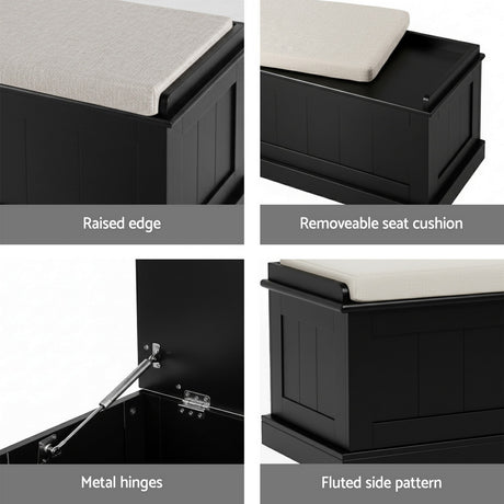 Artiss Fluted Black Storage Ottoman 140cm