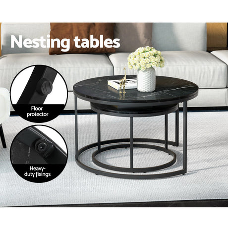 Artiss Marble Effect Nesting Coffee Table Set
