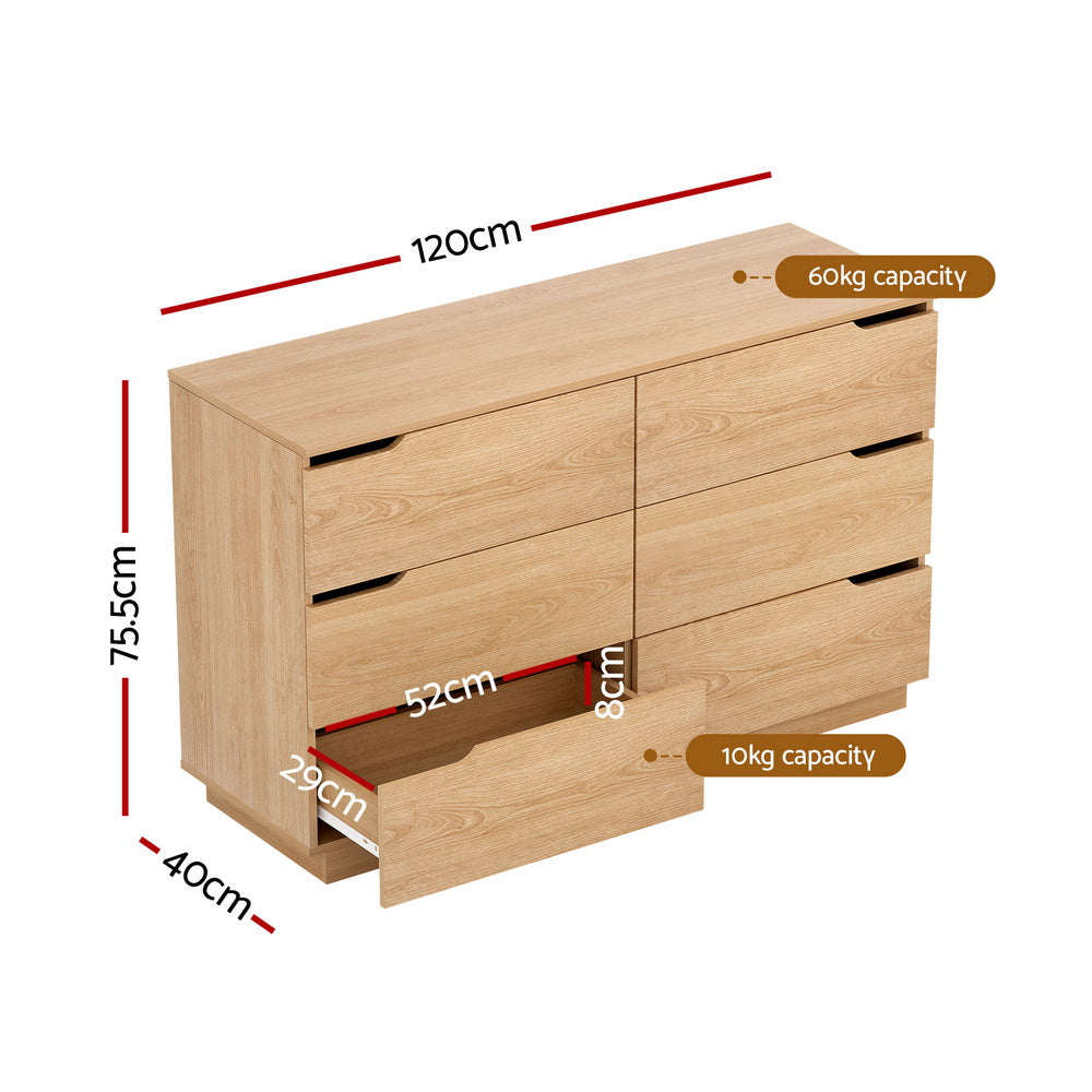 6-Drawer Pine Storage Dresser Table