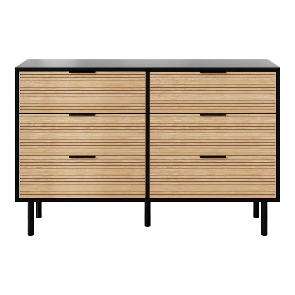 Elegant Black & Pine 6-Drawer Dresser