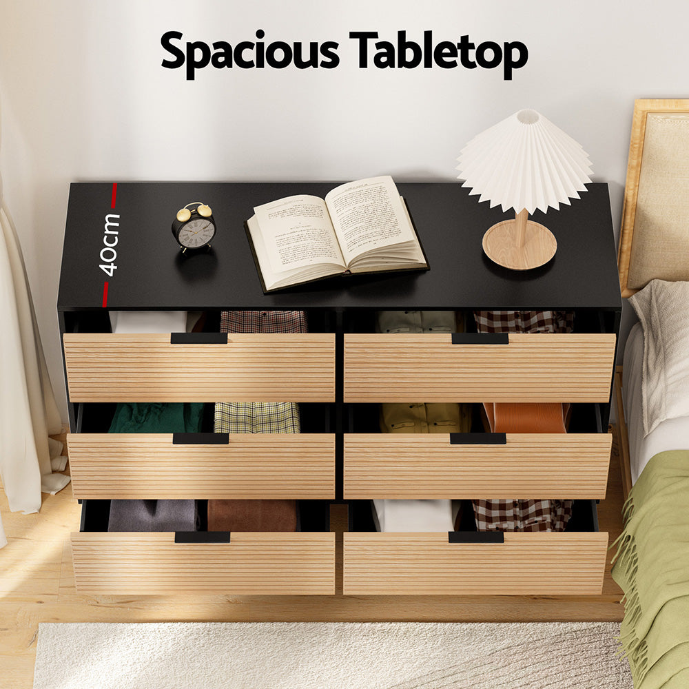 Elegant Black & Pine 6-Drawer Dresser