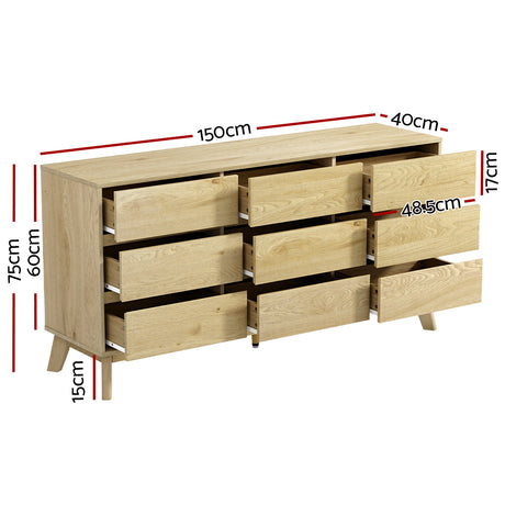 Pine Tallboy Cabinet with 9 Drawers