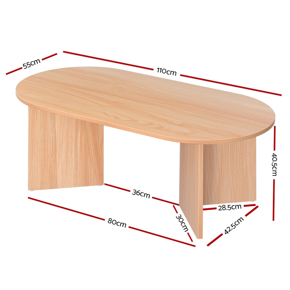 Artiss Alva 110CM Pine Oval Coffee Table