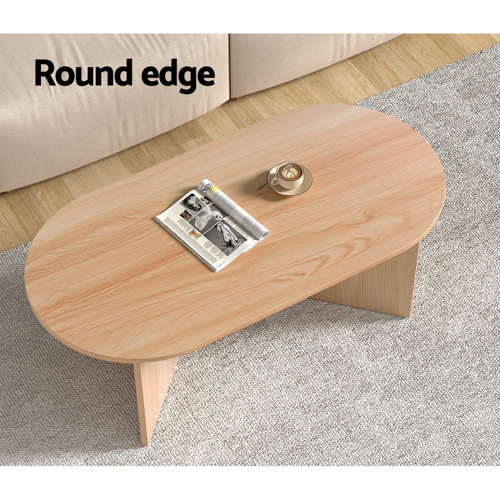 Artiss Alva 110CM Pine Oval Coffee Table