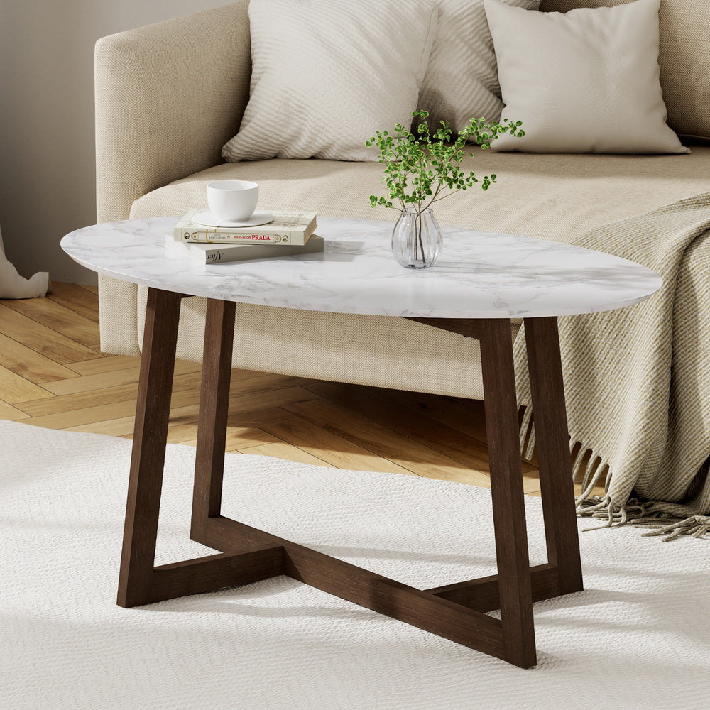 Artiss Oval Marble Effect Coffee Table