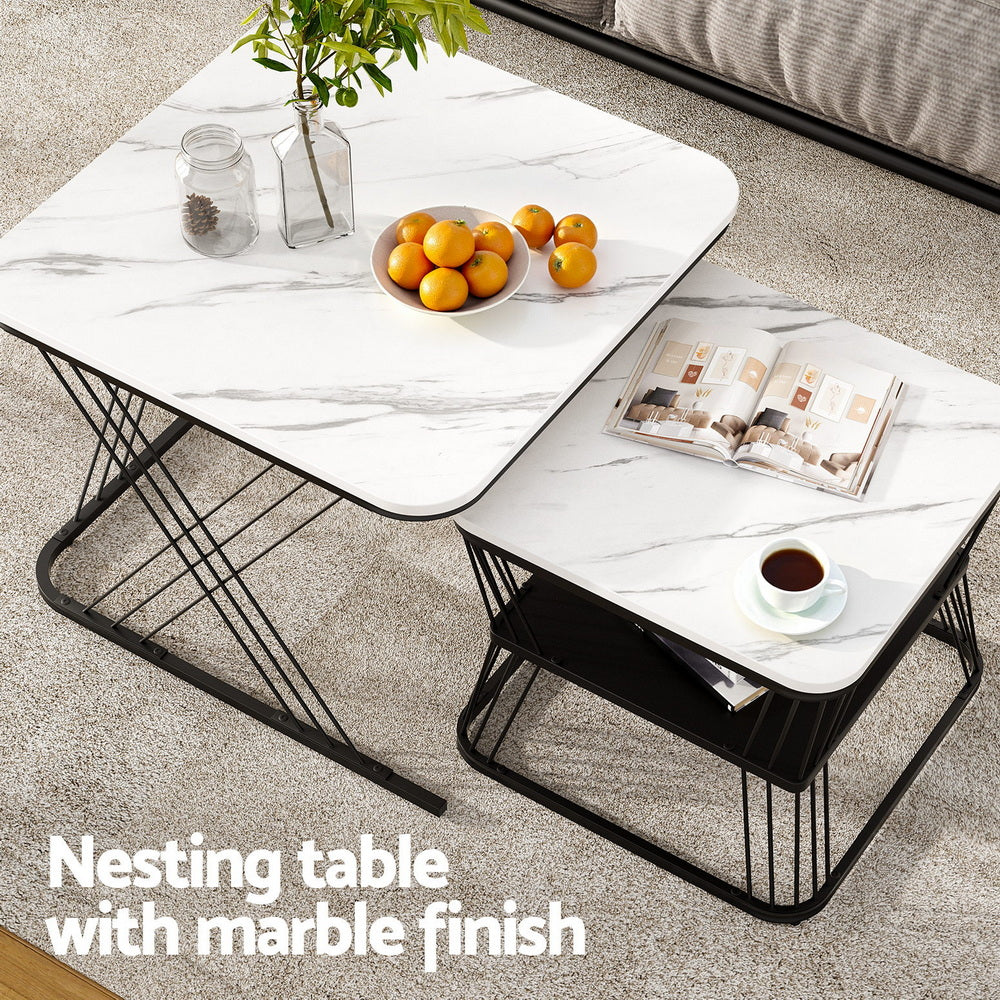 Artiss Modern Marble Effect Nesting Coffee Table Set