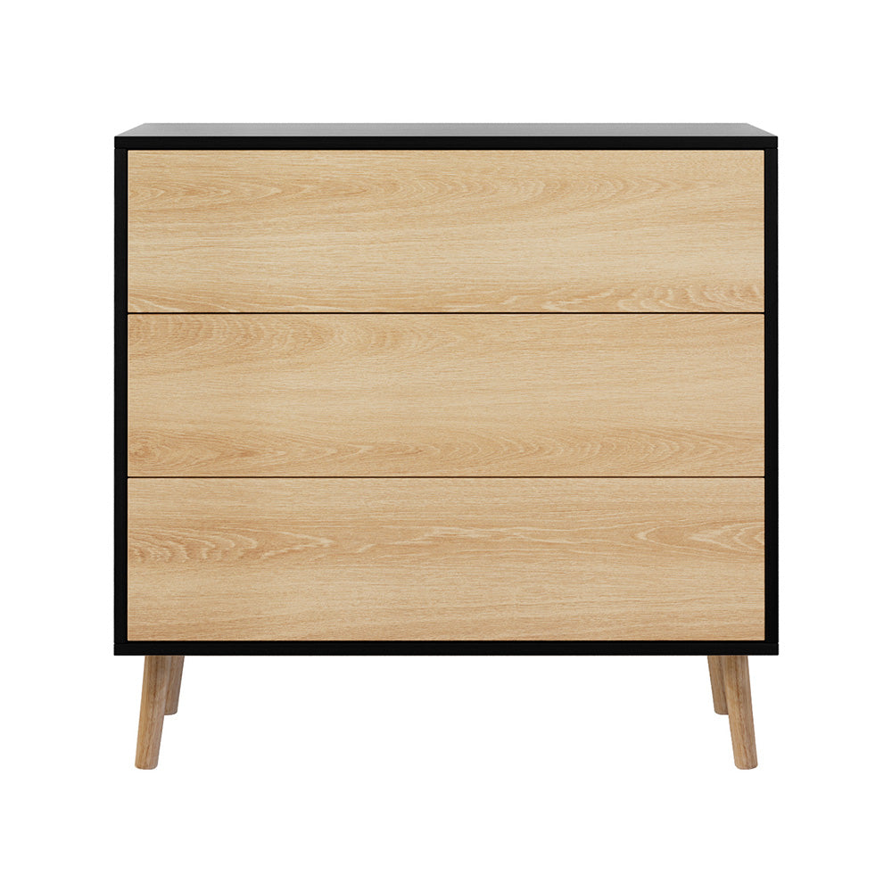 Modern Black & Pine 3-Drawer Dresser