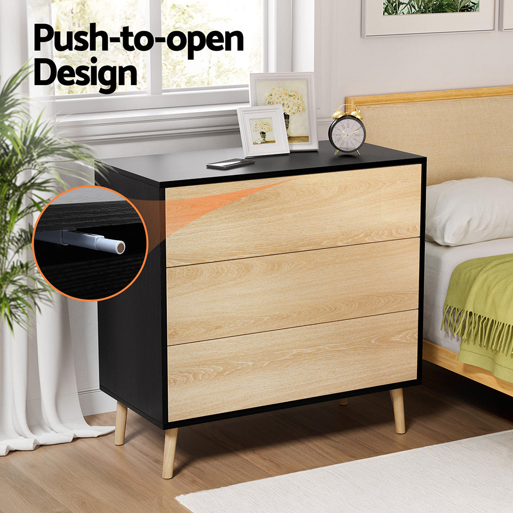 Modern Black & Pine 3-Drawer Dresser