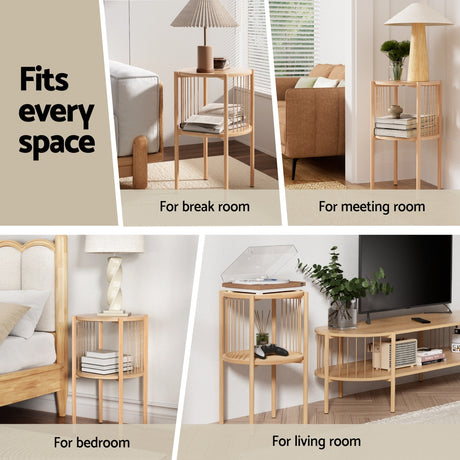 Artiss Round Wood 2-Tier Coffee Table