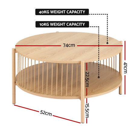 Artiss 2-Tier Round Wood Coffee Table