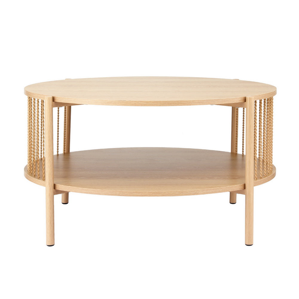 Artiss 2-Tier Round Wood Coffee Table