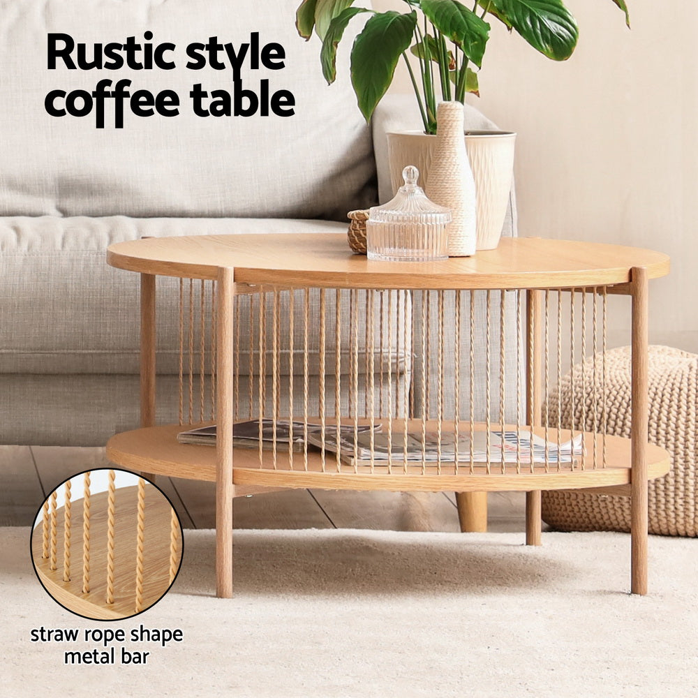 Artiss 2-Tier Round Wood Coffee Table