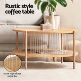 Artiss 2-Tier Round Wood Coffee Table