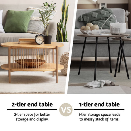 Artiss 2-Tier Round Wood Coffee Table