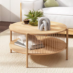 Artiss 2-Tier Round Wood Coffee Table
