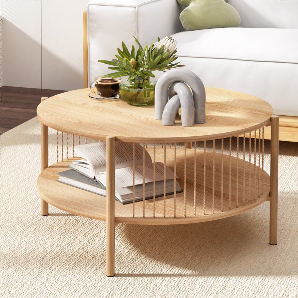 Artiss 2-Tier Round Wood Coffee Table