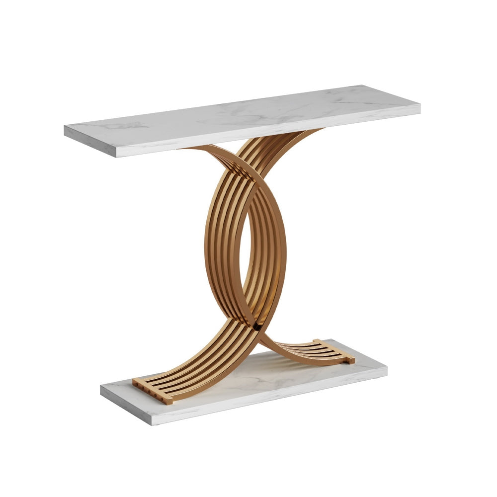 Artiss White and Gold Marble Effect Console Table