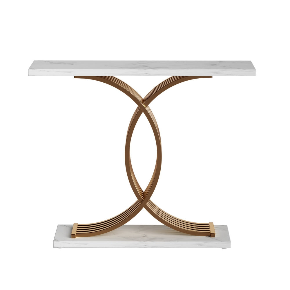 Artiss White and Gold Marble Effect Console Table