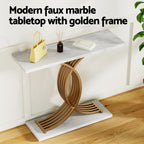 Artiss White and Gold Marble Effect Console Table