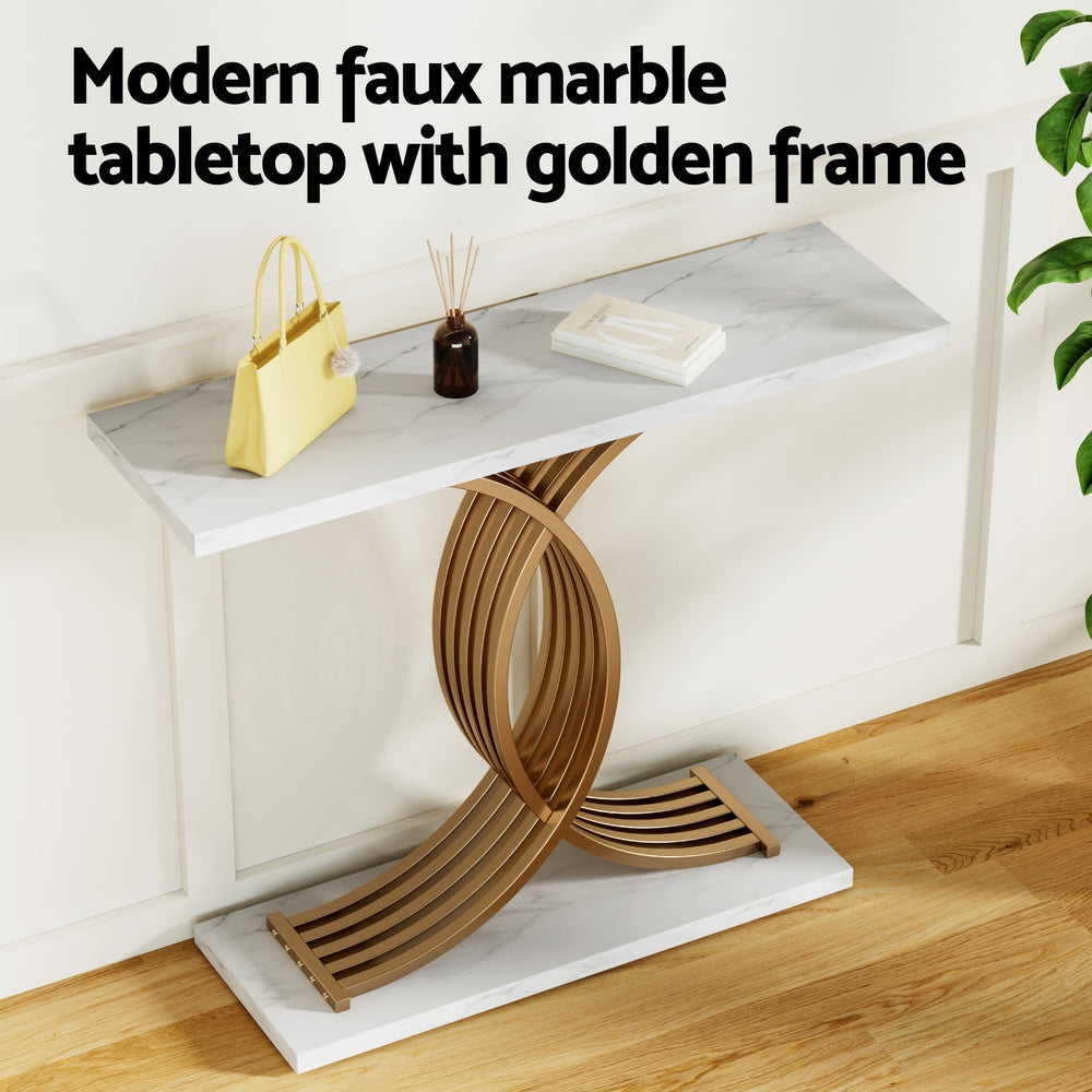Artiss White and Gold Marble Effect Console Table