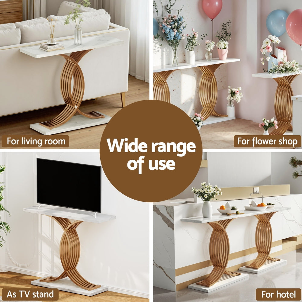 Artiss White and Gold Marble Effect Console Table