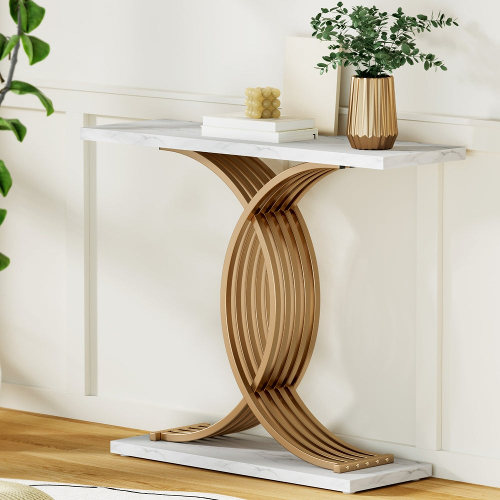 Artiss White and Gold Marble Effect Console Table