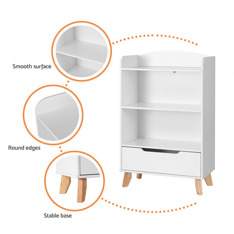 Keezi Kids Bookshelf 3 Tiers Storage Children Bookcase Toys Organiser Drawer